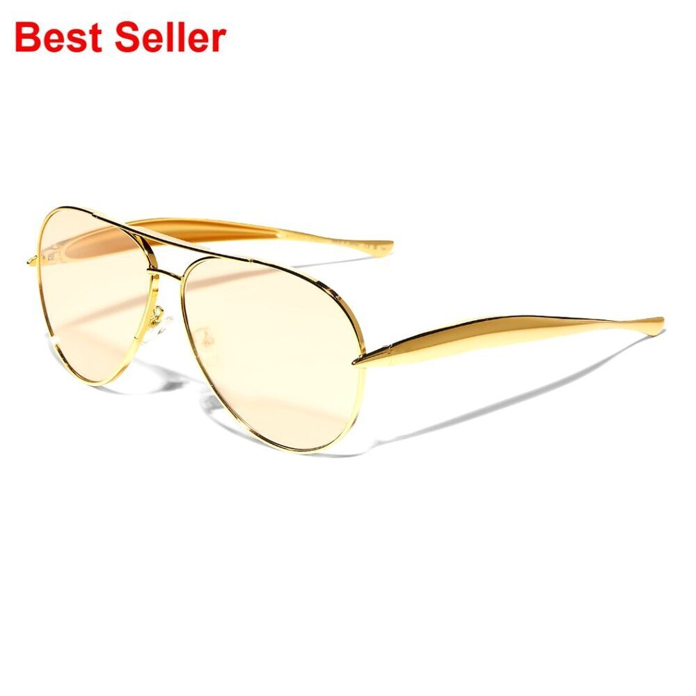 Metal Oversized Aviator Sunglasses with UV Protection